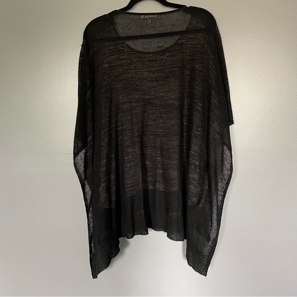 Eileen Fisher Woman Organic Linen Poncho Grey Black OSFM - Picture 8 of 11